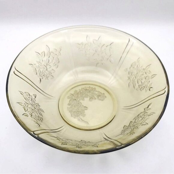 Vintage Federal Depression Glass Amber Sharon Cabbage Rose Berry Bowls Set Of 2 - Picture 3 of 6